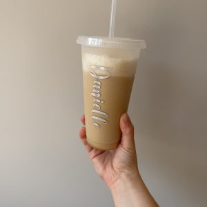 Gepersonaliseerde ijskoffie beker met tekst of naam